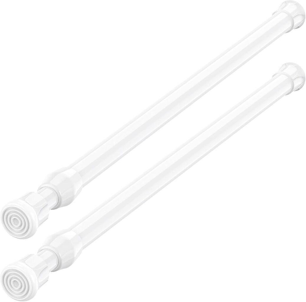 AIZESI Spring Tension Curtain Rods Short Tension Rod (White,17″ to 28″-2Pc) | Adjustable, No Drilling, Expandable Spring Loaded, Suitable for Doors and Windows