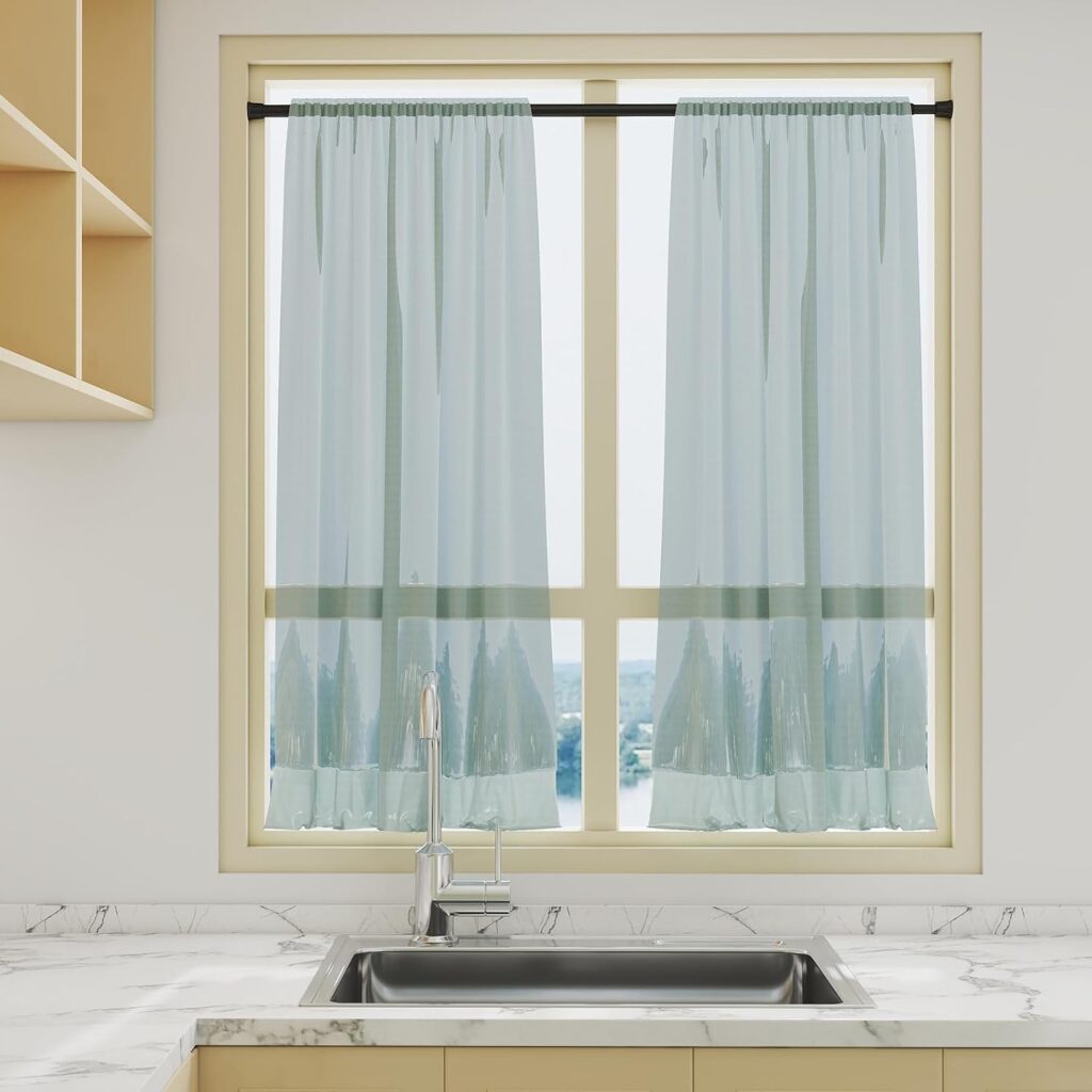 2 Pack Tension Curtain Rods 28-48 Inch,Small Tension Rods, Black | Adjustable Small Spring Curtain Rod No Drill, Fits Window Kitchen Curtain Doorway Bathroom Closet