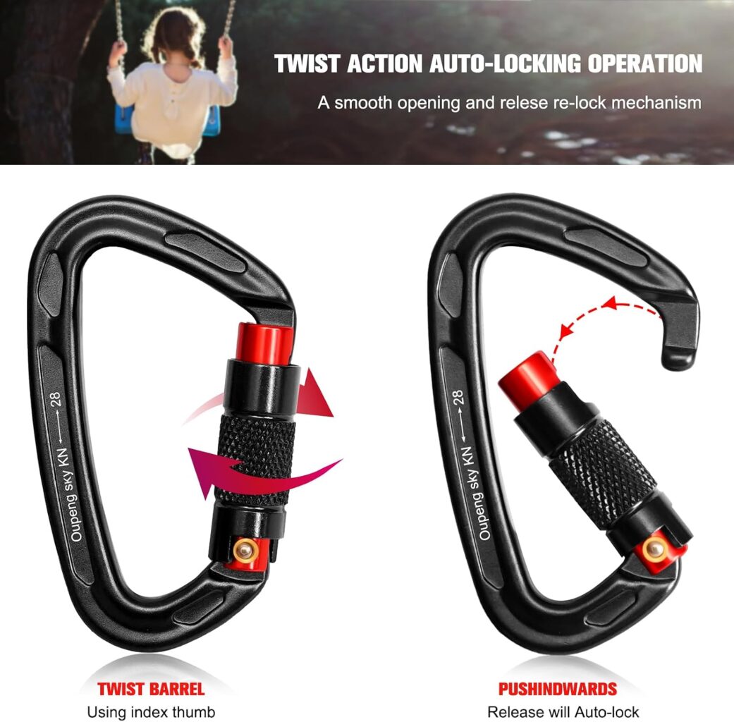 Oupeng sky Auto Locking Carabiner Clips – 28KN (6172lbs) Heavy Duty Caribeaners, Large Carabiner Clip for Keychains，Hammock，Camping, Gym, Hiking, Outdoor ，Dog Leash